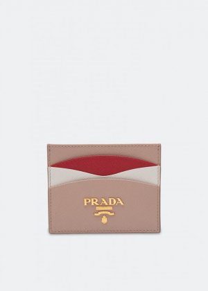 Картхолдер PRADA Saffiano leather card holder, бежевый