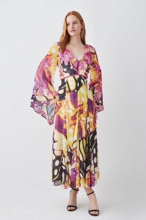 Тканое платье-миди с цветочной вышивкой , мультиколор Karen Millen