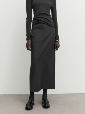 Строительная юбка миди , темный свинец Massimo Dutti