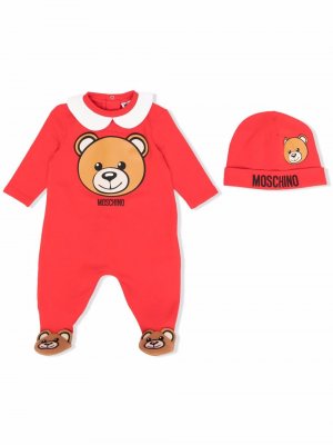 Комплект из пижамы и шапки Teddy Bear Moschino Kids. Цвет: красный
