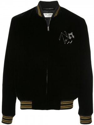 Куртка-бомбер с пайетками Saint Laurent. Цвет: черный