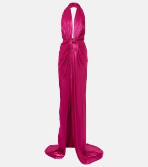 Colette присборенное атласное платье с воротником-халтером , розовый Costarellos