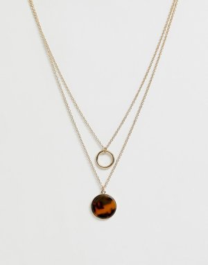 Двухъярусное золотистое ожерелье с подвеской-кольцом и подвеской черепаховым узором -Золотой Miss Selfridge