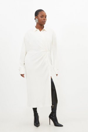 Платье-рубашка миди из вискозного крепа с длинными рукавами больших размеров, белый Karen Millen