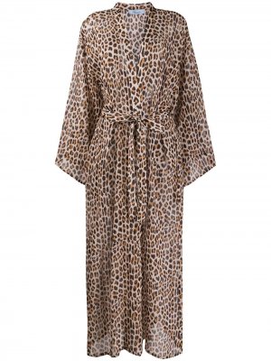 Платье-кимоно с леопардовым принтом Blumarine. Цвет: коричневый