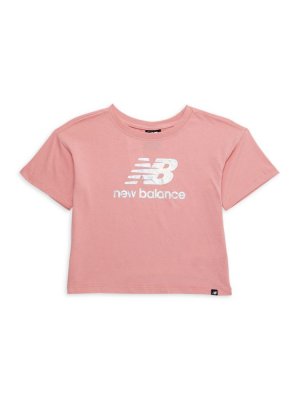 Укороченная футболка с логотипом для девочек, розовый New Balance