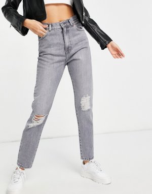 Серые выбеленные джинсы в винтажном стиле со рваной отделкой Nora-Серый Dr Denim