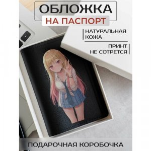Обложка для паспорта на паспорт аниме, манга Эта фарфоровая кукла влюбилась OP02049, черный, серый RUSSIAN HandMade. Цвет: черный