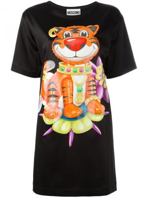 Платье-футболка с декорированным принтом тигра Moschino. Цвет: чёрный
