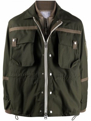 Куртка на молнии в стиле милитари sacai. Цвет: зеленый