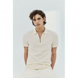 HM Slim Fit Текстурированная трикотажная рубашка-поло Кремового цвета H&M