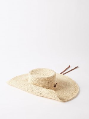 Соломенная шляпа из ткани токилла, связанная крючком, с кожаной отделкой в стиле хиппи. , бежевый Sensi Studio