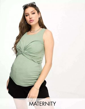 Зеленая футболка без рукавов со рюшами Mamalicious Maternity Mama.licious. Цвет: зеленый