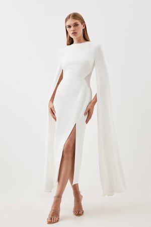 Компактное платье миди с сетчатыми вставками и накидкой из эластичной вискозы , белый Karen Millen