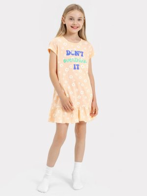 Сорочка ночная для девочек бежевая с текстом и рисунком в виде ромашек Mark Formelle. Цвет: белые ромашки