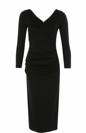 Платье-футляр с V-образным вырезом и длинным рукавом Armani Collezioni. Цвет: черный