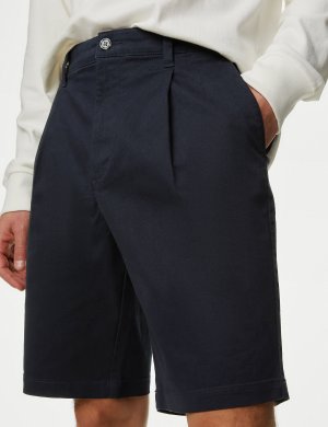 Эластичные шорты чинос с одинарной складкой , темно-синий Marks & Spencer