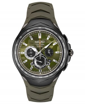 Мужские часы с солнечным хронографом Coutura, зеленые силиконовые часы-браслет, 45,5 мм Seiko