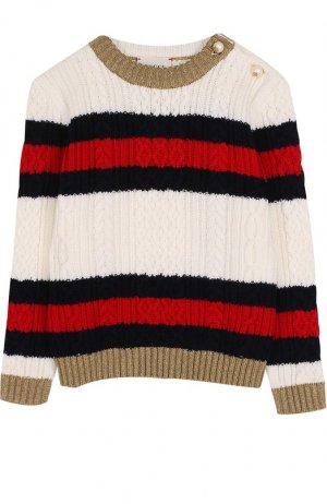 Шерстяной свитер фактурной вязки с контрастной отделкой Gucci. Цвет: белый