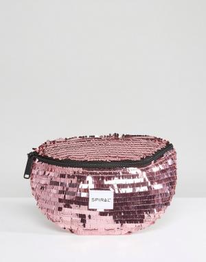 Сумка-кошелек на пояс из розовых пайеток Spiral. Цвет: розовый