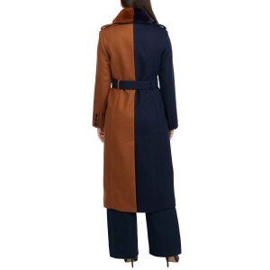 Женское классическое длинное пальто с колор-блоками Terryl Badgley Mischka