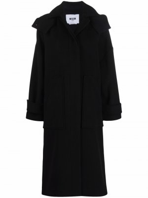 Однобортное пальто с капюшоном MSGM. Цвет: черный