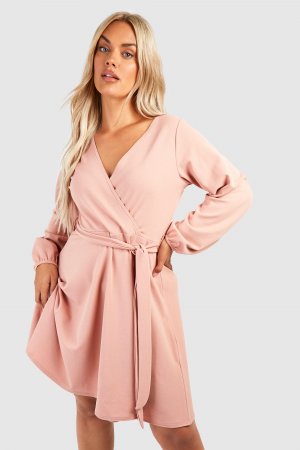 Платье-скейтер с завязкой и поясом , румяна Boohoo