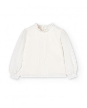 Блузка для девочки с длинными рукавами и декоративными рюшами. , белый Calvin Klein
