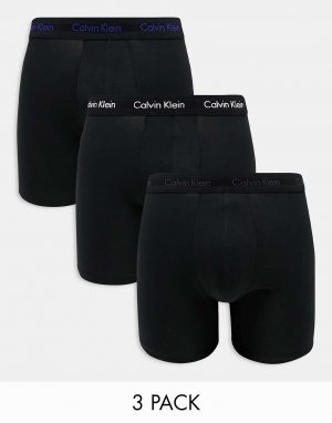 Три пары плавок с контрастным поясом логотипом черного цвета Calvin Klein