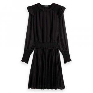 Короткое платье Smocked Long Sleeve, черный Scotch & Soda