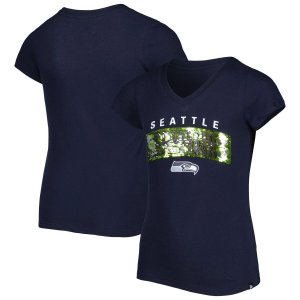 Молодежная футболка New Era College Seattle Seahawks с обратными пайетками и надписью v-образным вырезом