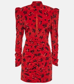 Шелковое мини-платье с цветочным принтом , красный Alessandra Rich