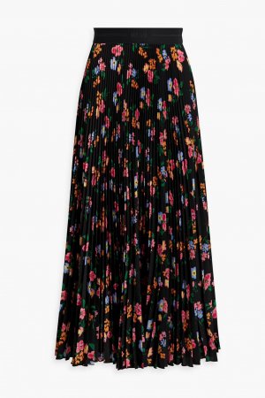 Плиссированная юбка миди из крепдешина с цветочным принтом Msgm, черный MSGM