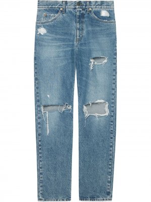 Прямые джинсы с эффектом потертости Gucci. Цвет: синий