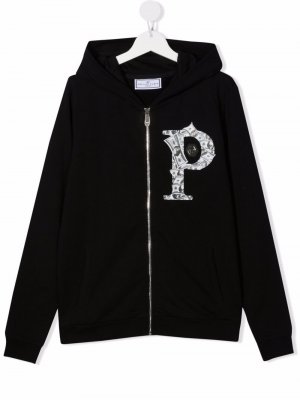 Куртка с капюшоном и логотипом Philipp Plein Junior. Цвет: черный