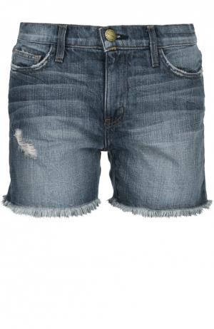 Джинсовые шорты с потертостями и бахромой Current/Elliott. Цвет: синий