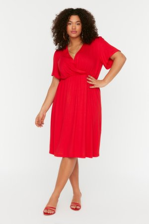 Платье больших размеров – красное базовое , красный Trendyol