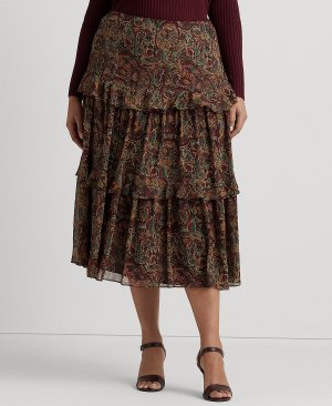 Многоярусная юбка больших размеров с цветочным принтом и рюшами Lauren Ralph