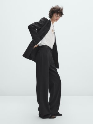 Костюмные брюки с атласным поясом , черный Massimo Dutti