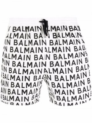 Logo-print drawstring swim shorts Balmain. Цвет: белый