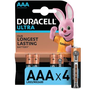 Батарейки щелочные Ultra ААА, 4 шт., Черный Duracell. Цвет: черный