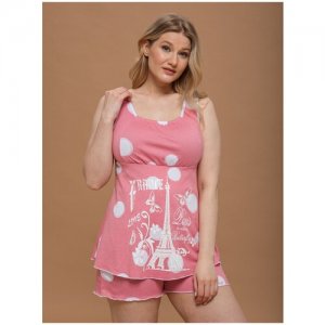 Пижама , майка, шорты, без рукава, размер 50, розовый, белый Алтекс. Цвет: розовый/белый