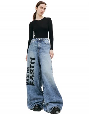 Широкие джинсы с принтом Made on earth VETEMENTS