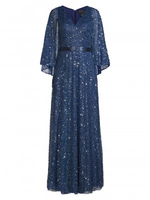 Платье-накидка с пайетками и бисером , синий Basix