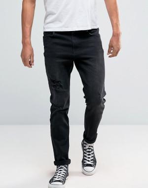 Серые джинсы скинни с рваной отделкой и нашивками Hoxton Denim. Цвет: серый