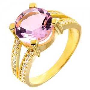 Кольцо 11090006 из бижутерного сплава с топазом розовым синтетическим и фианитом 19 Balex. Цвет: розовый/золотистый