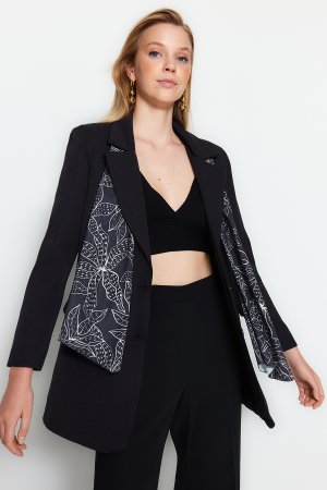 Пиджак с детальной шалью и стандартной подкладкой, черный Trendyol