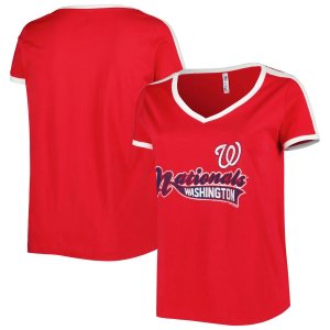 Женская мягкая, как виноградно-красная футболка Washington Nationals больших размеров с v-образным вырезом Unbranded
