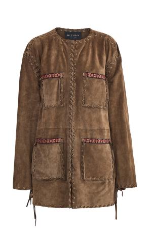 Куртка из замши с отделкой в этническом стиле и расшитой тесьмой ETRO. Цвет: коричневый