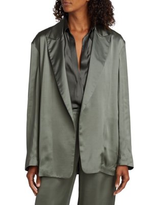 Атласный пиджак с драпировкой и поясом , цвет Graphite Grey Vince